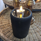 Black Ribbed Wax Candle with LED flame