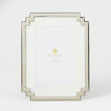 Shiny silver art deco style frame with white mat board to fit a 4 x 6 inch photo