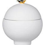 Porcelain round trinket or keepsake box with a gold bird on top