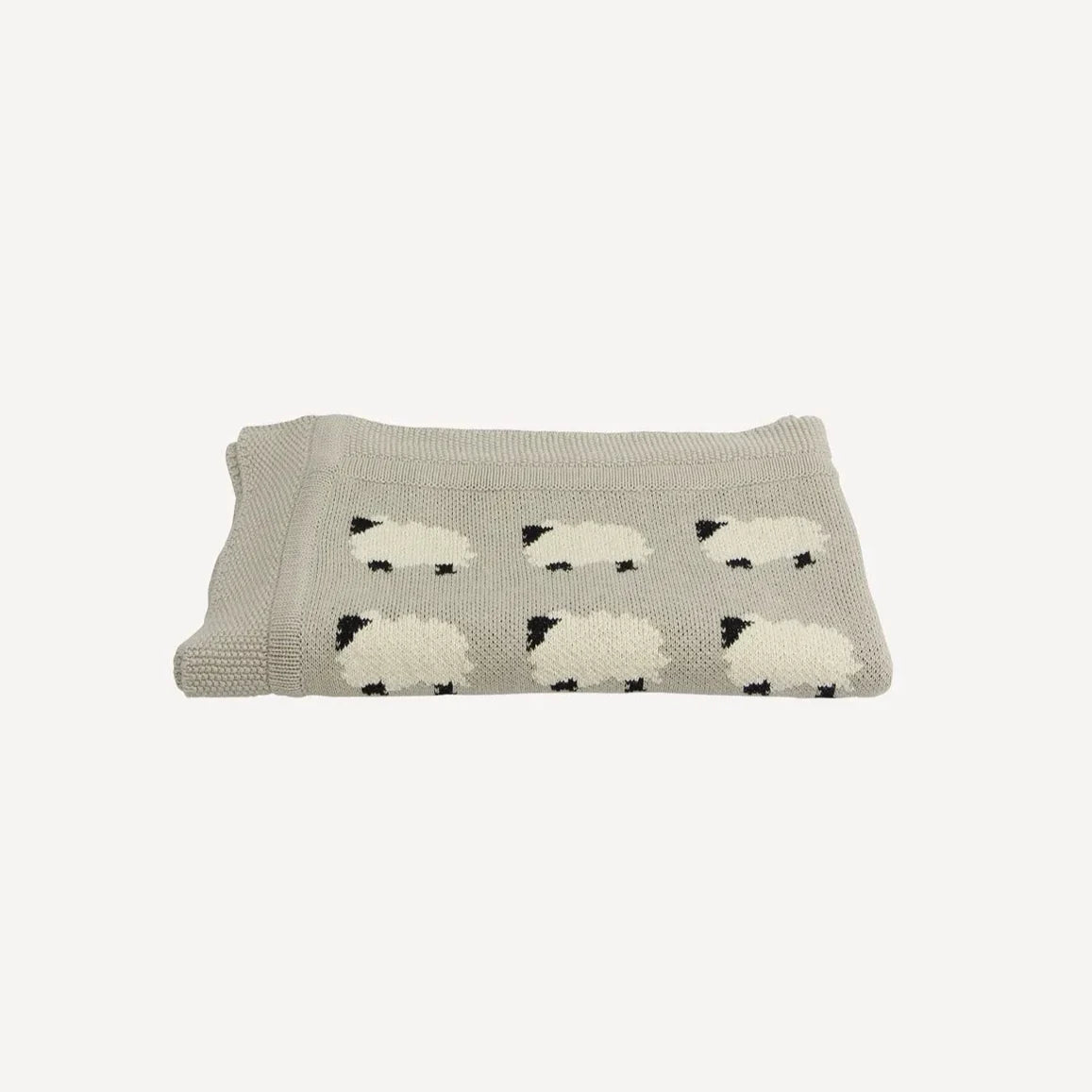 Cotton Baby blanket in a soft grey colour with white sheep and black faces