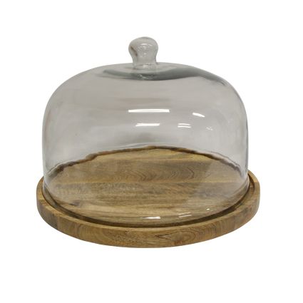Round wooden board with glass cake dome set