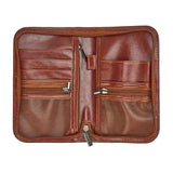 Gentlmans Travel wallet indark brown vegan leather with card pockets, zip pockets and passport space.