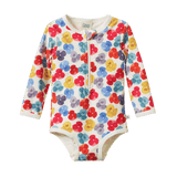 Colourful floral patterned zip front long sleeved swim suit