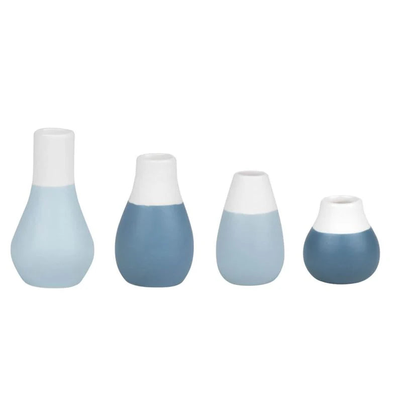 Set of 4 petite pastel blue mini porcelain vases