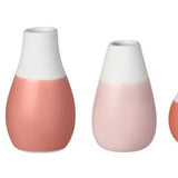 Set of 4 petite pastel red mini porcelain vases