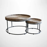 Set of 2 round nested rattan coffee tables