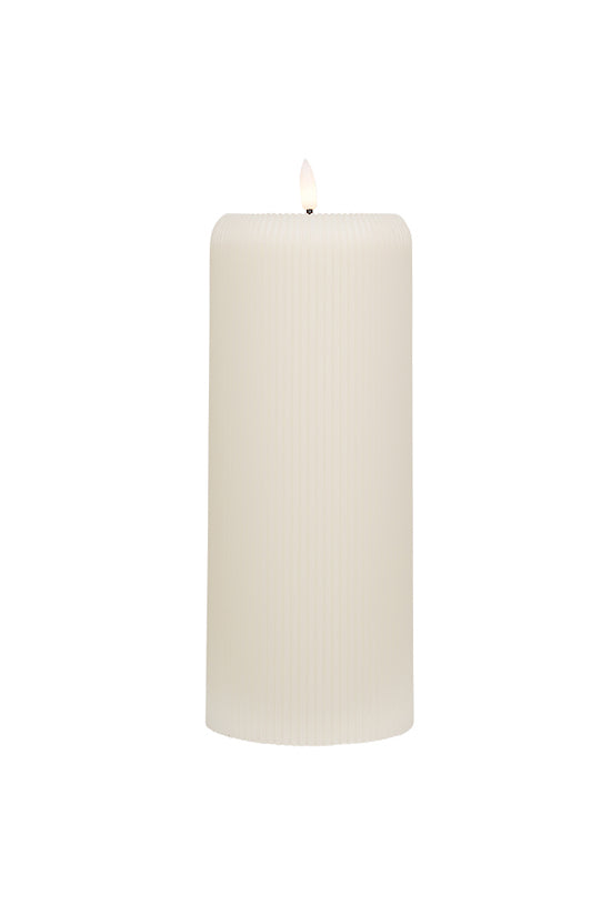 Cream ribbed candle  tall with LED flame
