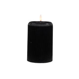 Small black wax ribbed candle with LED Flame