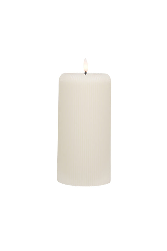 Cream ribbed wax candle with LED flame