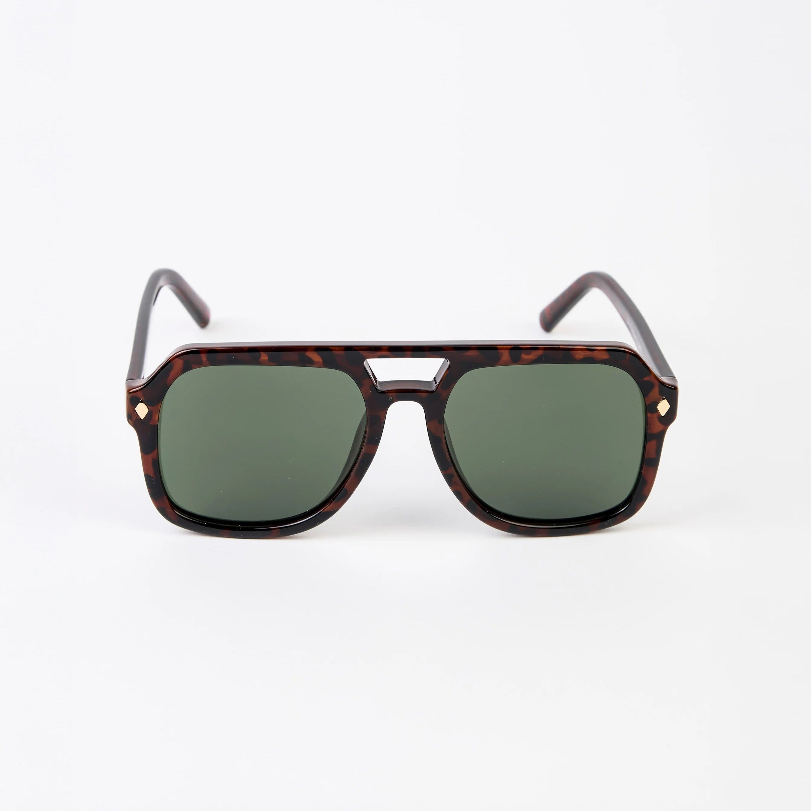 Sunglasses with a black and tort frame