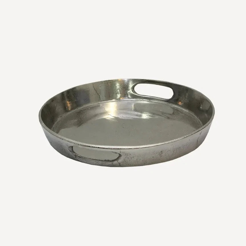 Deep Round silver aluminium drinks tray small