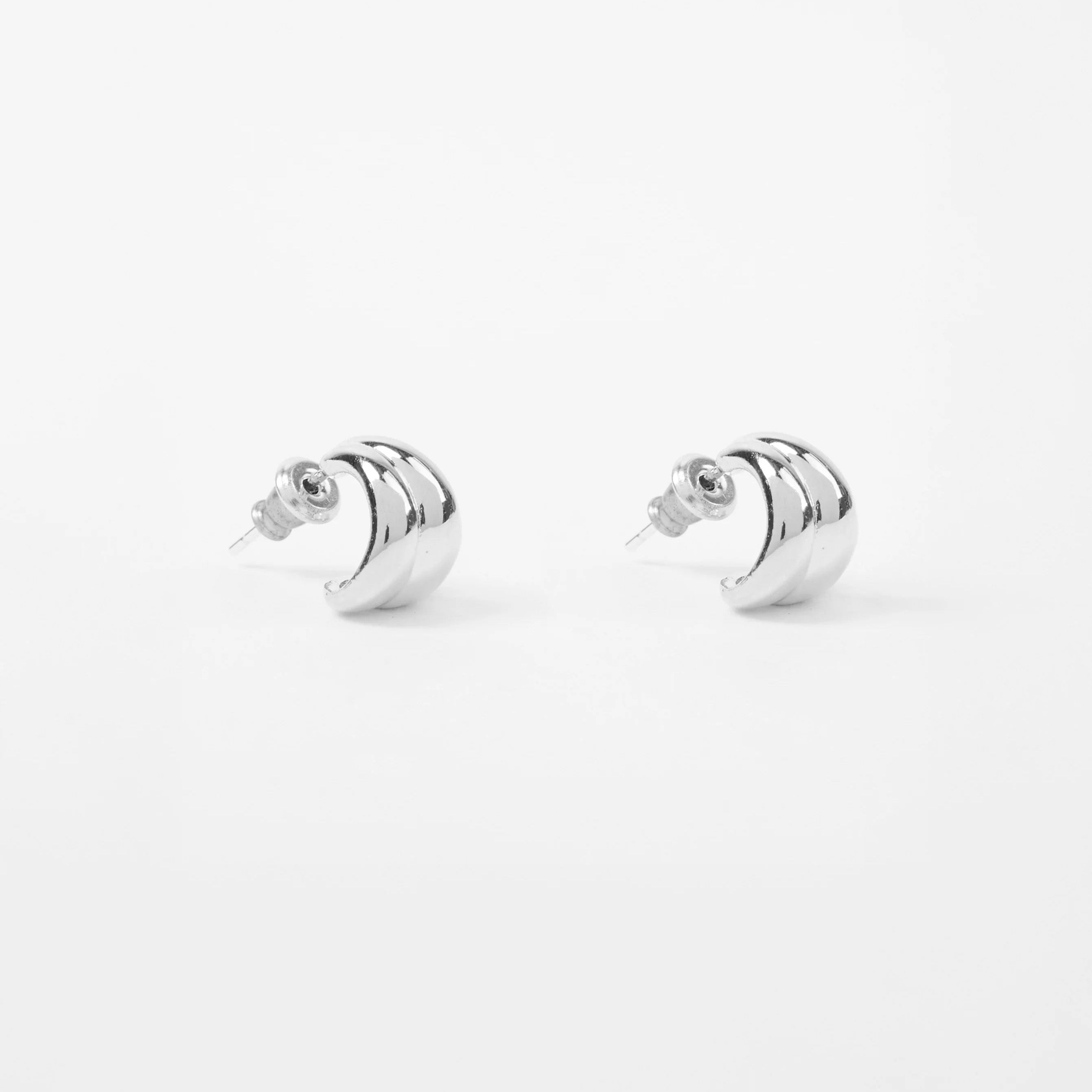 Silver earrings with double curved bars