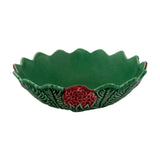 Green ceramic bowl with red strawberry detail