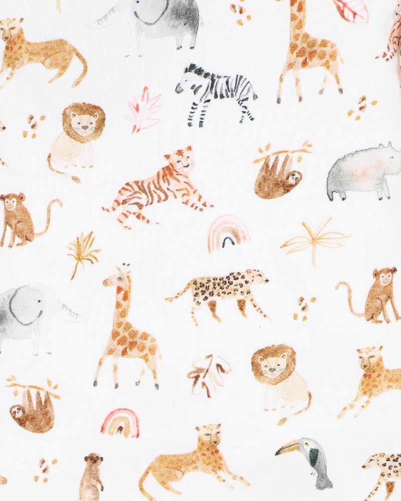 Pattern of various safari animals on a white background