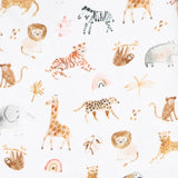 Pattern of various safari animals on a white background