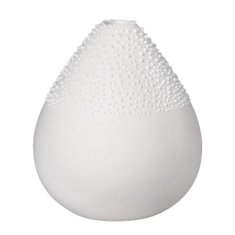 White porcelain beaded cone shape vase designed by radar