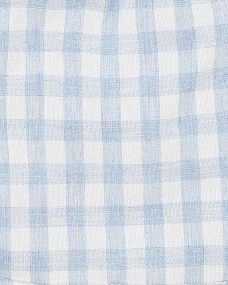 Close-up of blue and white checkered fabric pattern