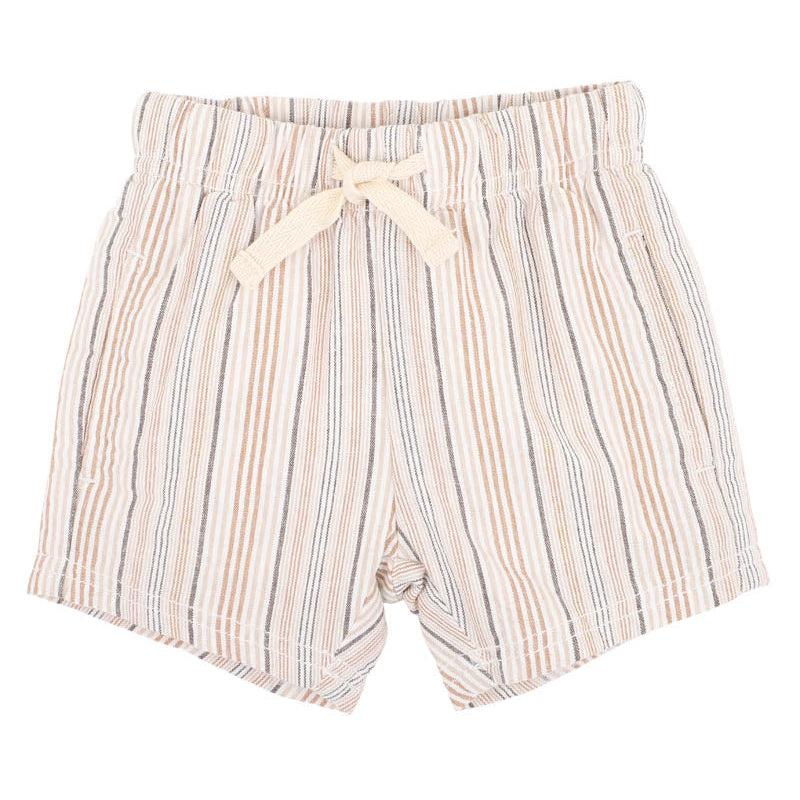 Natural, Tan and charcoal vertical stripe baby shorts