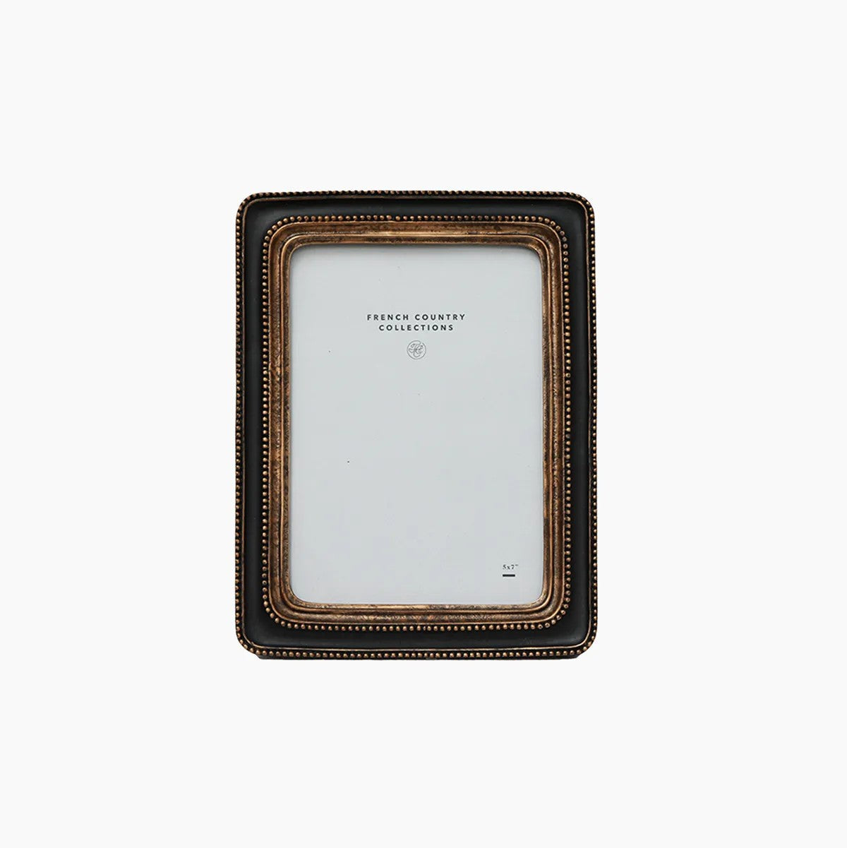 Black photo frame with gold beaded detail on inside edge