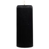 Black ribbed large candle with LED flame