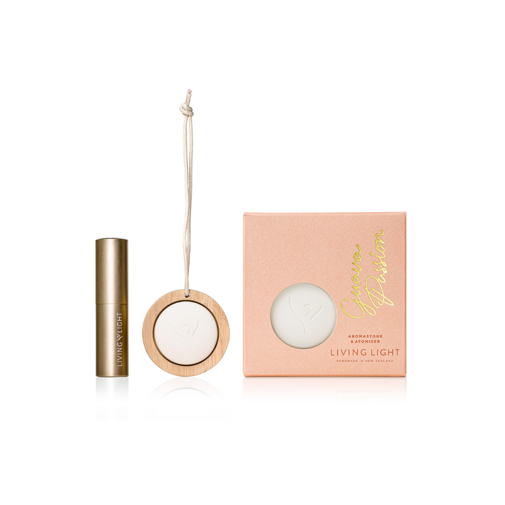 The Living Light Aromastone Set is designed to fragrance your office, car or any small space.  The set includes a ceramic and wood stone and fragrance atomiser.  Simply spray the stone 2 - 3 times with the atomiser and the fragrance will diffuse over time.  re-apply as desired.  Available in six fragrances  Made in New Zealand