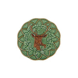 A beautiful little plate from the Bosque, Woods Hunting collection featuring a deer head encircled by vine leaves. Made in Portugal. 152 Diameter x 10D  Composition: Stoneware, fully glazed.  Dishwasher and Microwave Safe however hand wash reccomended.