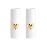 Set of 2 Silver Heart Mini Vases.  Pure and elegant in white porcelain with a silver heart.  These vases are nternally glazed making them suitable for fresh flower blooms.  35mm Diameter x 90mm High  Gift Boxed