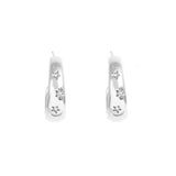 Pair of silver hoop earrings with star-shaped stones on a white background