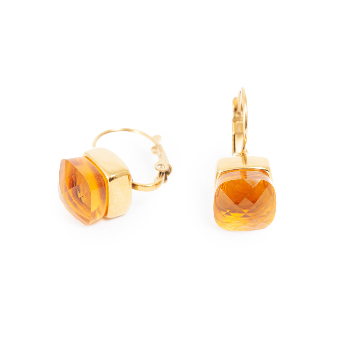Topaz coloured glass and gold earrings