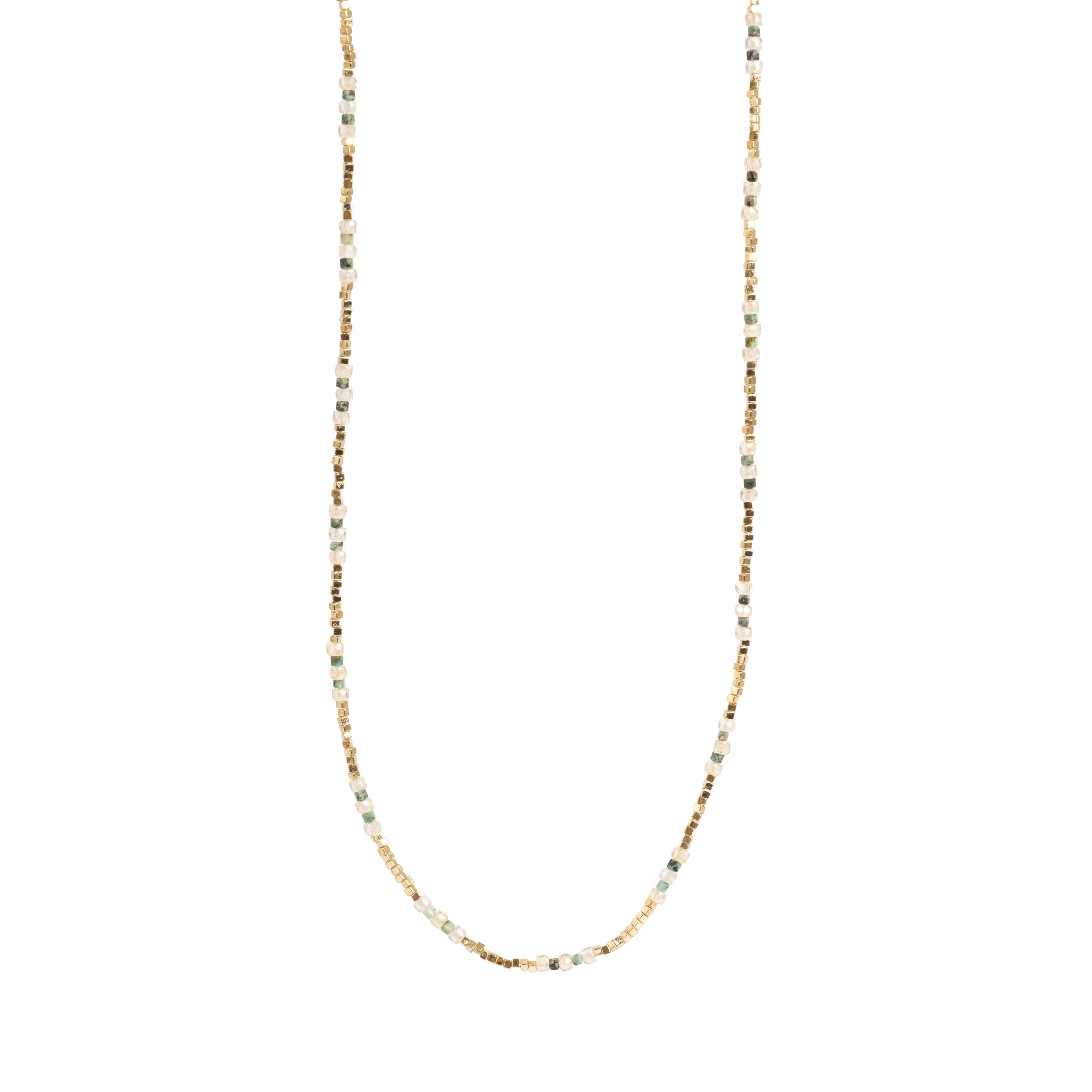 Necklace with small beads on a white background
