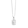Silver necklace with a rectangular pendant on a white background