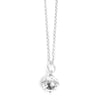 Silver necklace with a round pendant on a white background