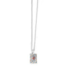 Necklace with a silver square pendant featuring colorful crystals on a white background