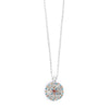 Necklace with a round pendant featuring colorful  crystals on a white background