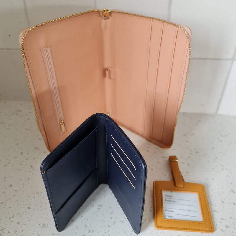 Travel Set including document holder, passport holder and luggage tag