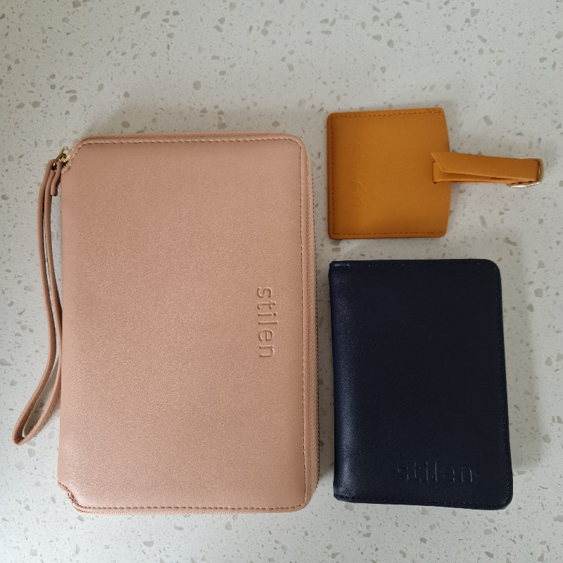 Travel Set including document holder, passport holder and luggage tag