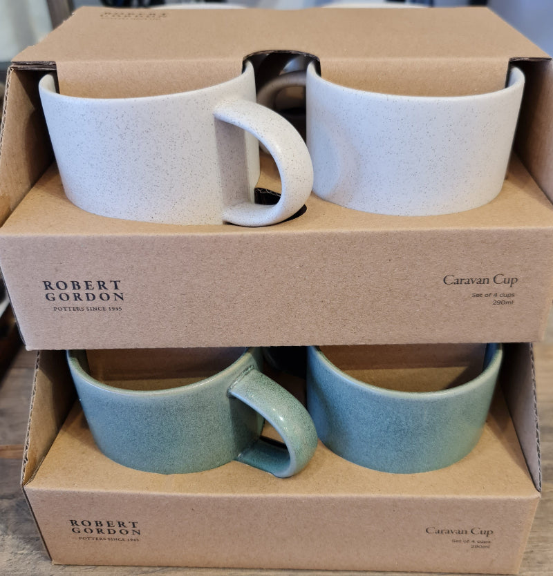 Set of 4 stackable caravan cups in a stone colour.