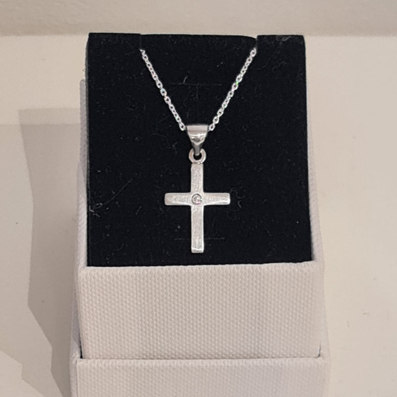 Sterling Silver Cross Pendant with cubic zirconia on 45cm chain