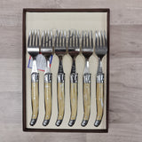 Horncoloured handlel aguiole forks with bee desing in a set of 