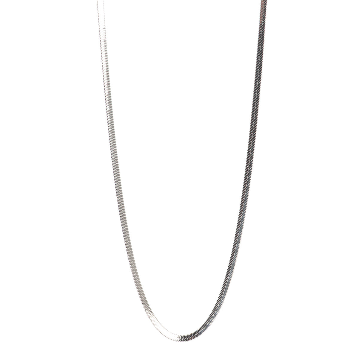 Silver chain necklace on a white background