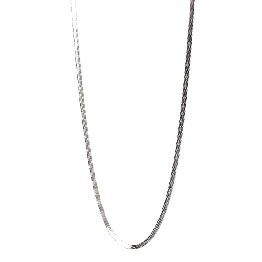 Silver chain necklace on a white background