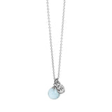 Silver pendant necklace with blue glass bll pendant and crystal silver encased pendant