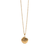 Gold engraved round locket pendant on long chain