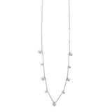Silver necklace with small beads on a white background