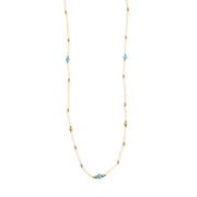 Necklace with small blue beads on a white background