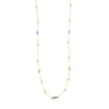 Necklace with small blue beads on a white background