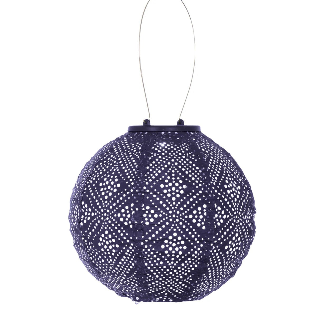 Round purple lantern with hook to hang  solar powered lumiz