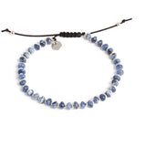 Blue stone and gold bead braceet with black cord macrame clasp