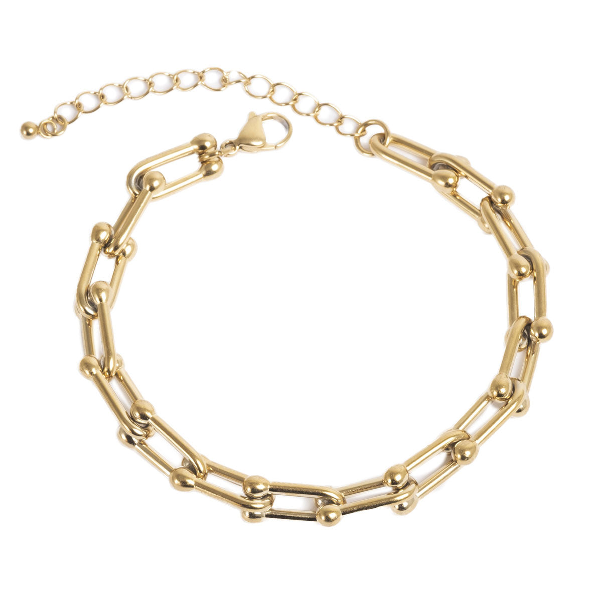 Gold chain bracelet on a white background