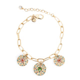 Gold bracelet with gold charms inlaid with colourful stones
